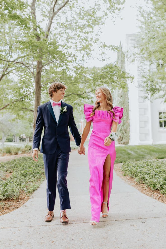 Pink Fashion Elegant Square Neckline Sexy Slit Long Satin Ball Gown Evening Dress gh3358