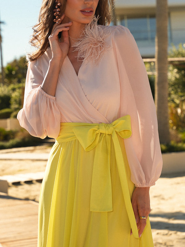 Fresh Bow Temperament Stitching Women's Dress