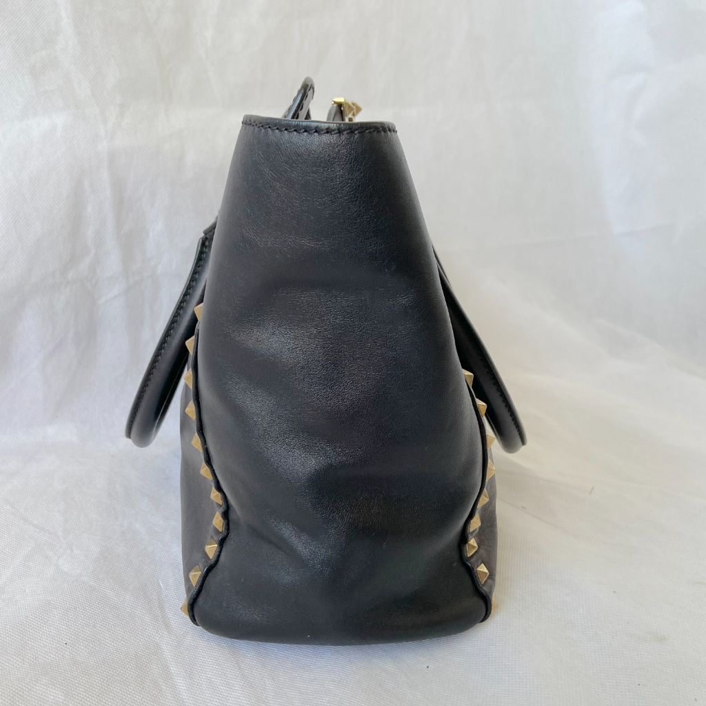 Valentino Black Leather Rockstud Trapeze Tote