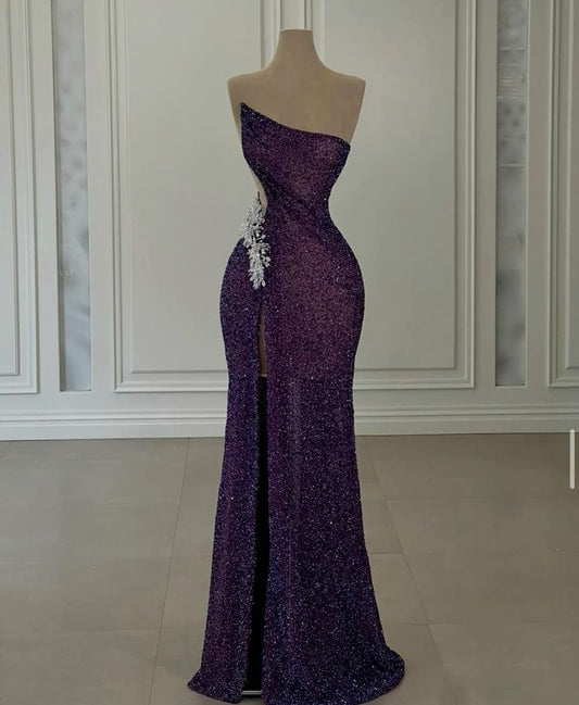 Purple Shiny Sexy Elegant Long Sequin Slit Prom Dress Evening Dress Party Dress gh5034