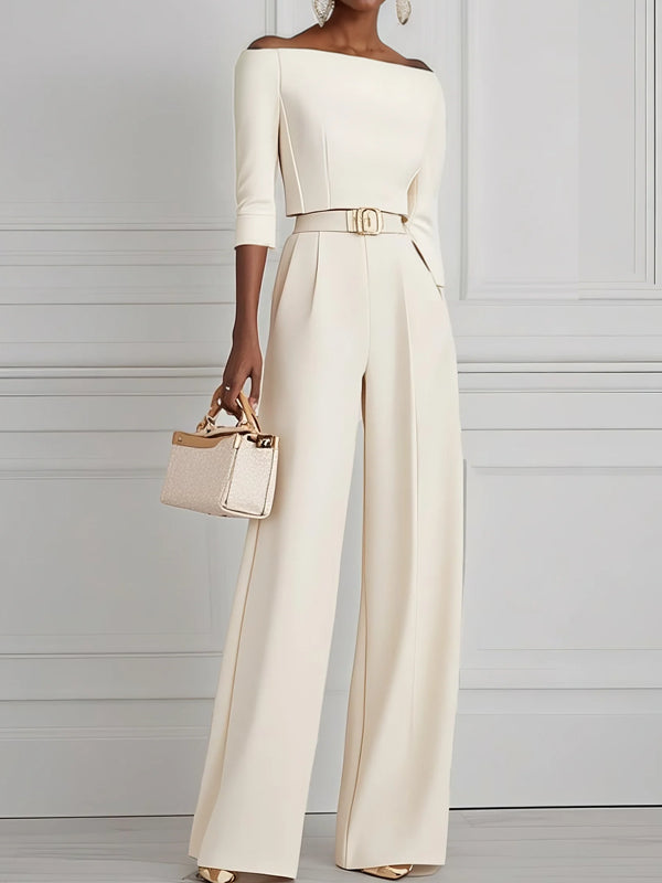Women White Off The Shoulder Half Sleeve Dressy Jumpsuit