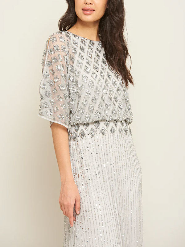 Diamond Pattern Sequin Decoration Embellished Long Dress