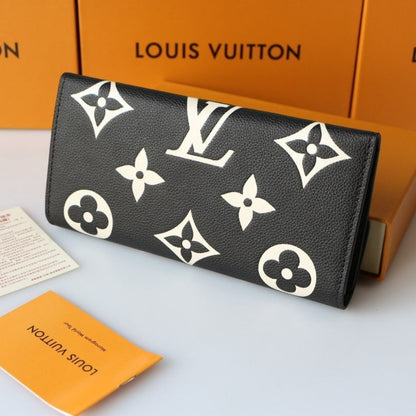 LOUIS VUITTON SARAH WALLET BICOLOR MONOGRAM EMPREINTE BLACK AND BEIGE 19CM M80496