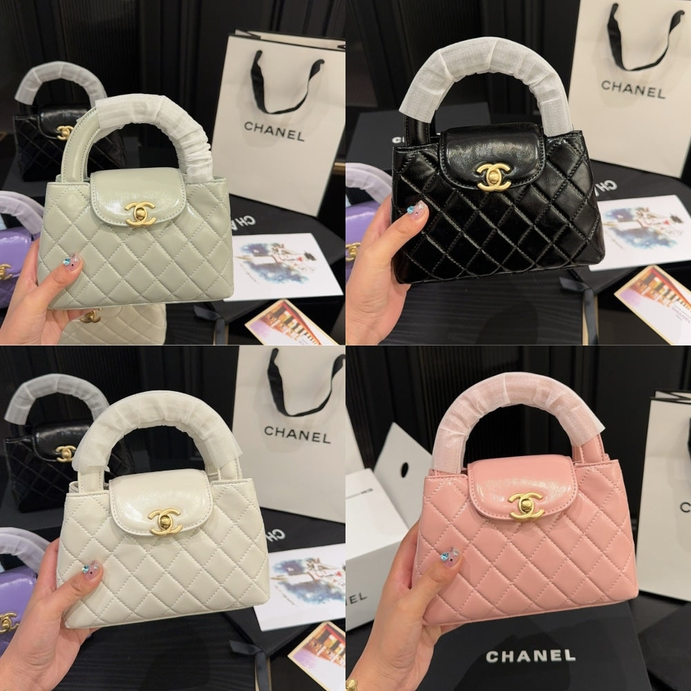 CHANEL SMALL KELLY SHOPPER SHINY AGED BRUSHED GOLD HARDWARE WHITE