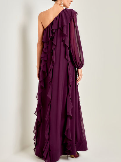 Chiffon Ruffled Neckline Women's Dress