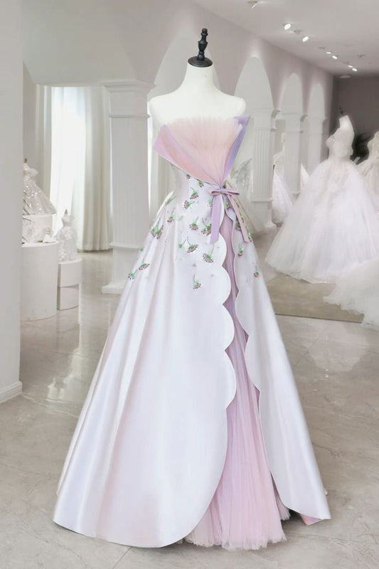 Pink Floral Elegant Long Tulle Ball Gown Evening Dress Party Dress gh4917