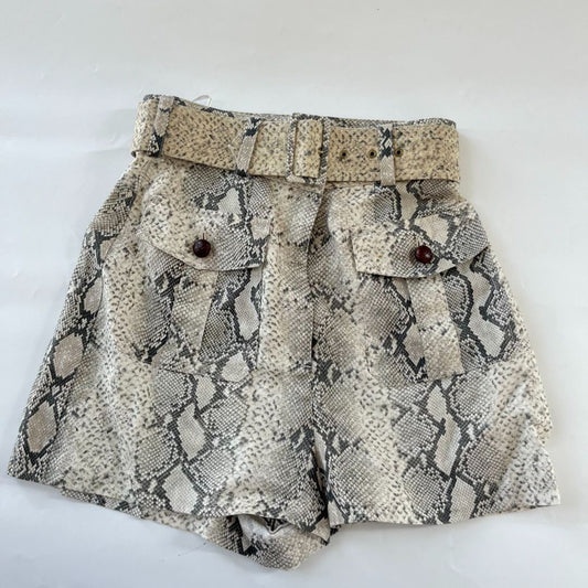 Zimmermann beige snakeskin print belted linen shorts