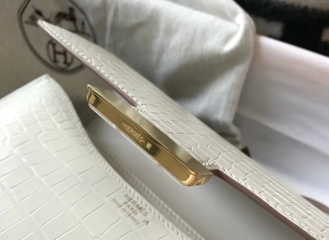 HMS Constance 23 Pattern Crocodile White Handbag