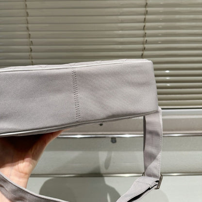 CHANEL MESSENGER BAG QUILTED CANVAS LIGHT GREY 30CM