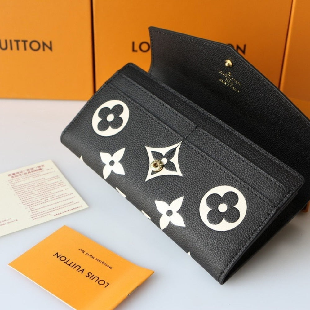 LOUIS VUITTON SARAH WALLET BICOLOR MONOGRAM EMPREINTE BLACK AND BEIGE 19CM M80496
