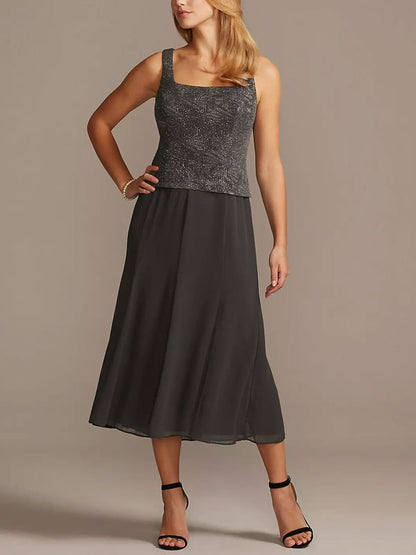 Glitter Knit Tank and Chiffon Skirt Two-Piece Set