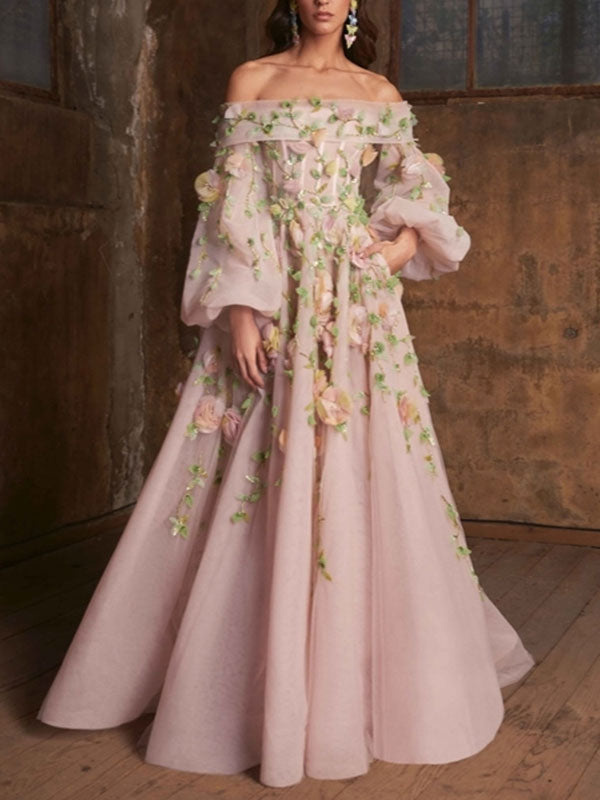 strapless applique temperament party lady dress