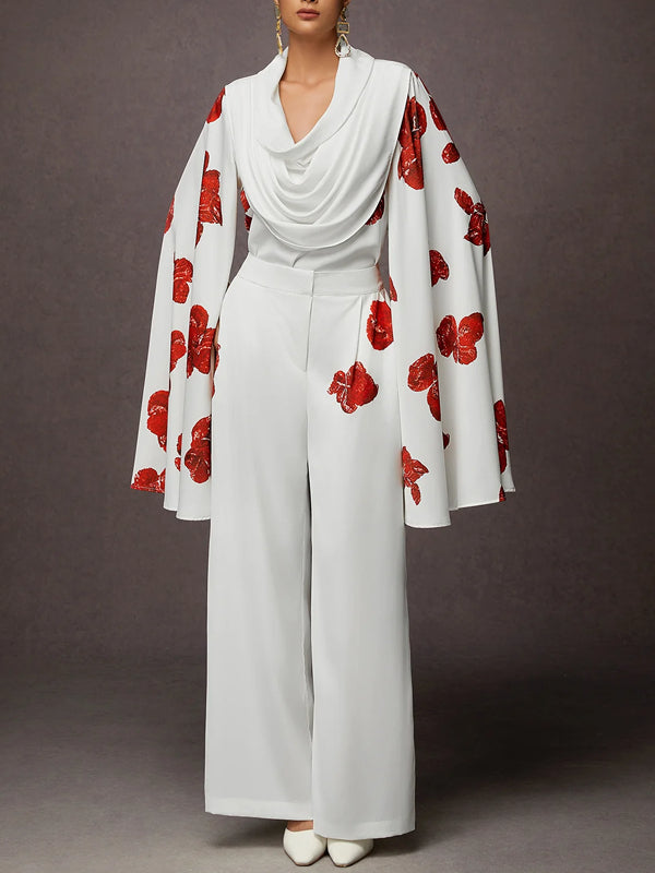 Split Sleeve Floral Loose Elegant Blouse Women's Suit