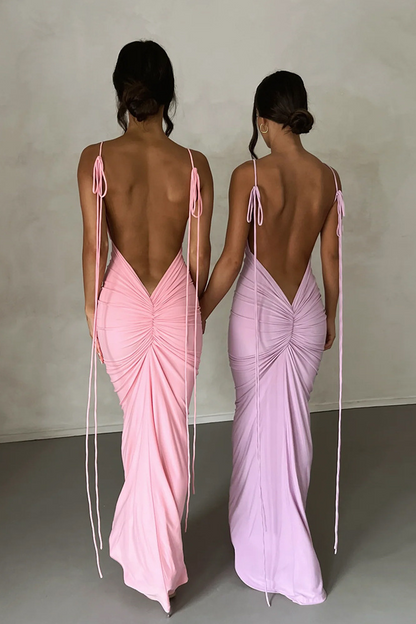 loveedsTM-Sexy backless pleated long skirt evening dress