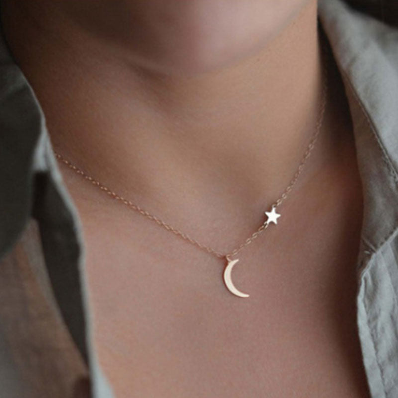 Simple copper moon and star pendant necklace