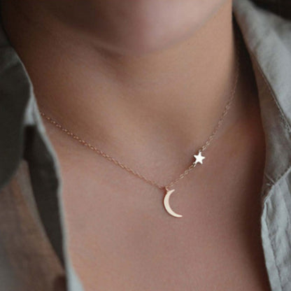 Simple copper moon and star pendant necklace