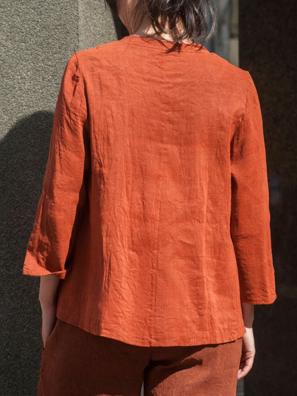 Single-breasted Cotton Linen Ladies Suit