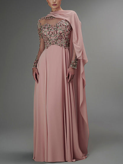 Round Neck Sequined Mesh Maxi Dress