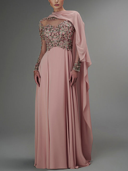 Round Neck Sequined Mesh Maxi Dress