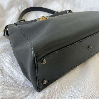 Fendi Black Leather Medium Peekaboo Top Handle Bag