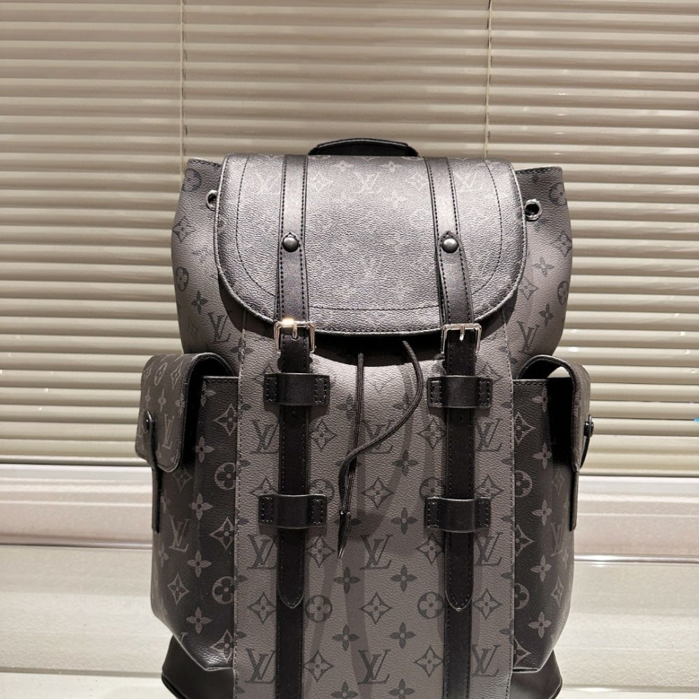 LOUIS VUITTON CHRISTOPHER MM MONOGRAM ECLIPSE BLACK AND GREY 33CM M45419