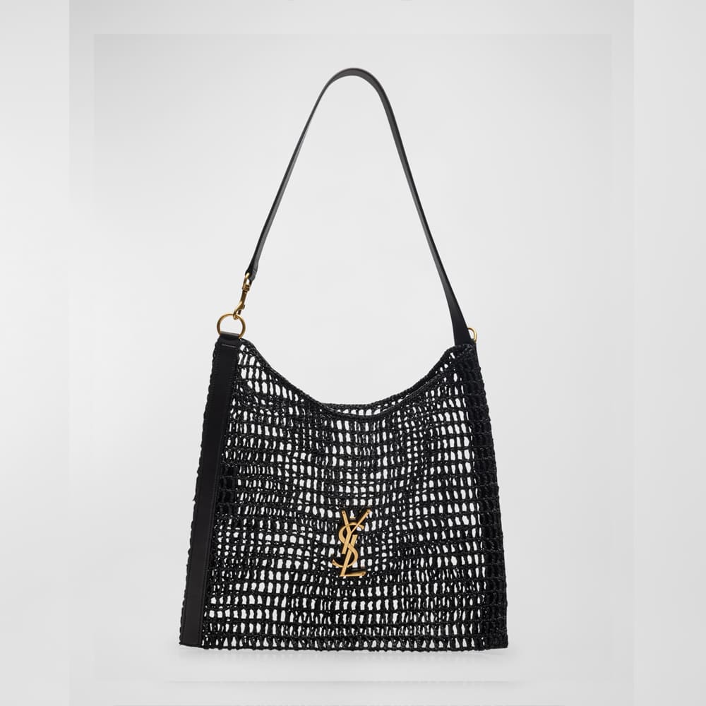 Saint Laurent Xalis YSL Shoulder Bag in Raffia Macrame