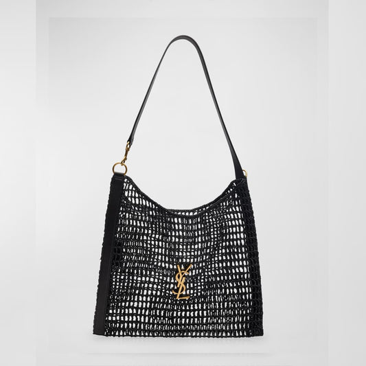 Saint Laurent Xalis YSL Shoulder Bag in Raffia Macrame
