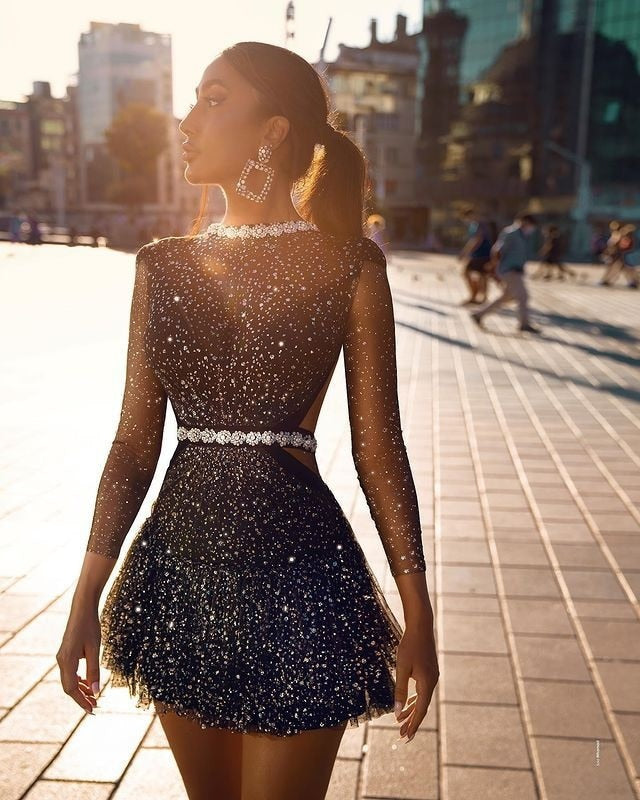 loveedsTM- Cutubly Sexy Nightclub Mini Sparkly Sheer Mesh Lady Elegant NightParty Dress 2024 V-neck Dresses Bodycon Vestidos Clothing Chic