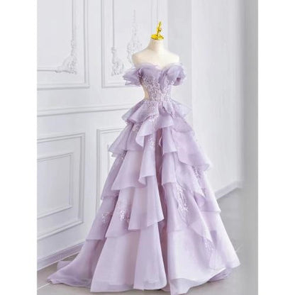 Purple Fairy Gorgeous Elegant Fashion A-Line Off-the-shoulder Long Tulle Ball Gown Evening Dress gh3462