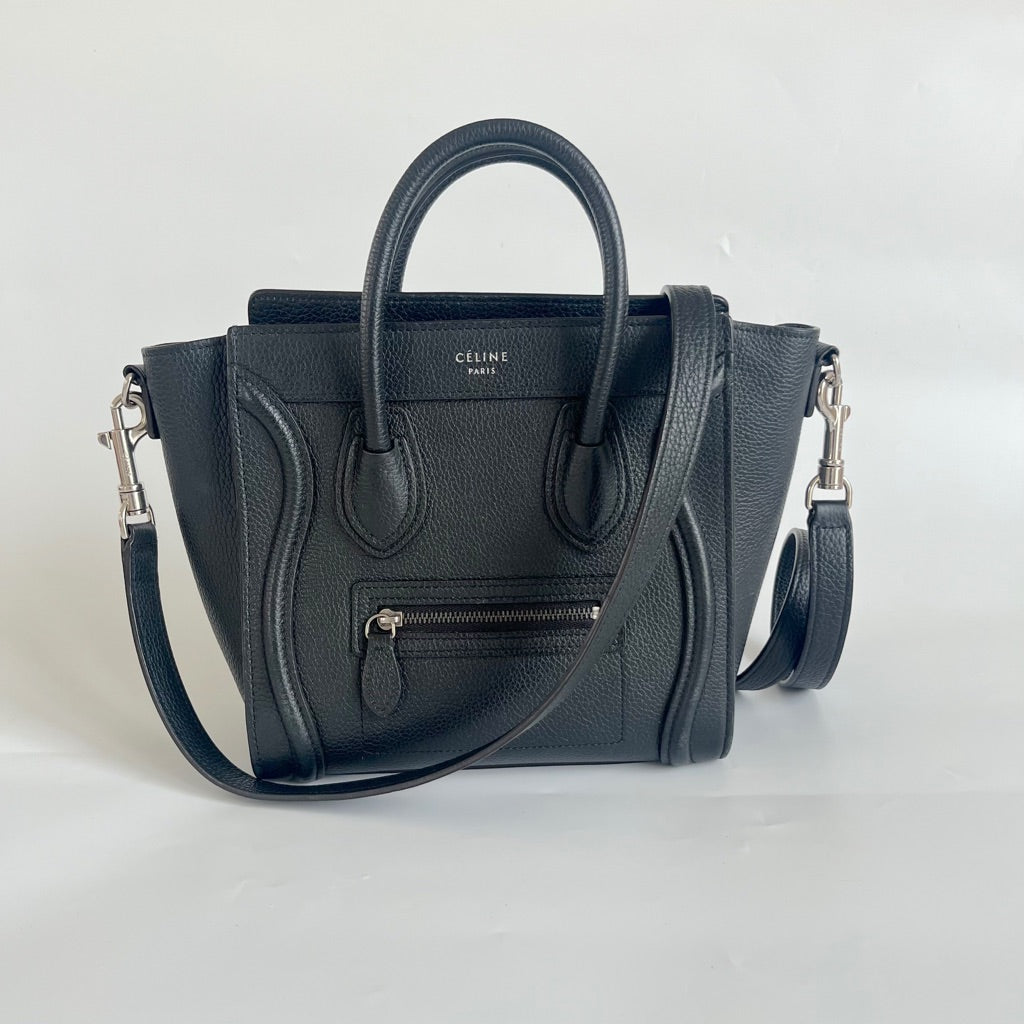 Celine textured black leather nano luggage bag with strap