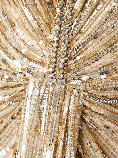 V-neck Sequin Solid Color Maxi Dress