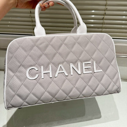 CHANEL BOWLING BAG QUILTED CANVAS  BLACK 35CM
