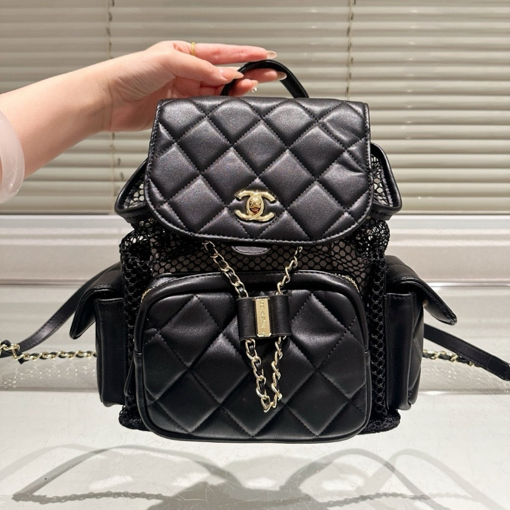 CHANEL MESH BACKPACK BLACK 20CM AS5484 B20127 94305