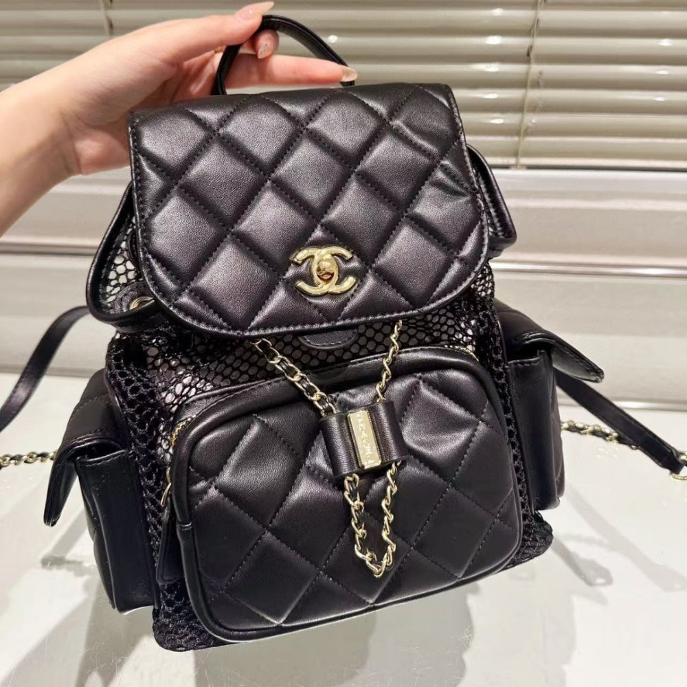 CHANEL MESH BACKPACK BLACK 20CM AS5484 B20127 94305