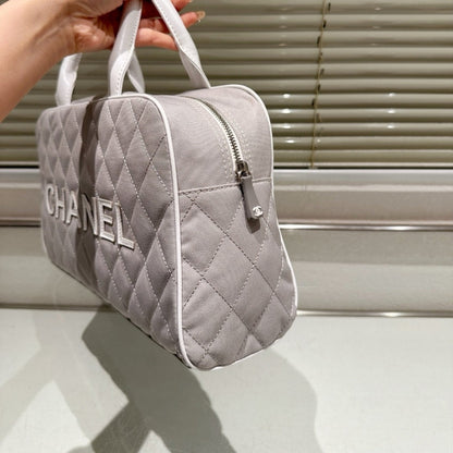 CHANEL BOWLING BAG QUILTED CANVAS  BLACK 35CM
