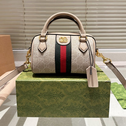 GUCCI OPHIDIA MINI BOSTON BAG BEIGE AND OATMEAL 17CM 781490 UULAG 9643