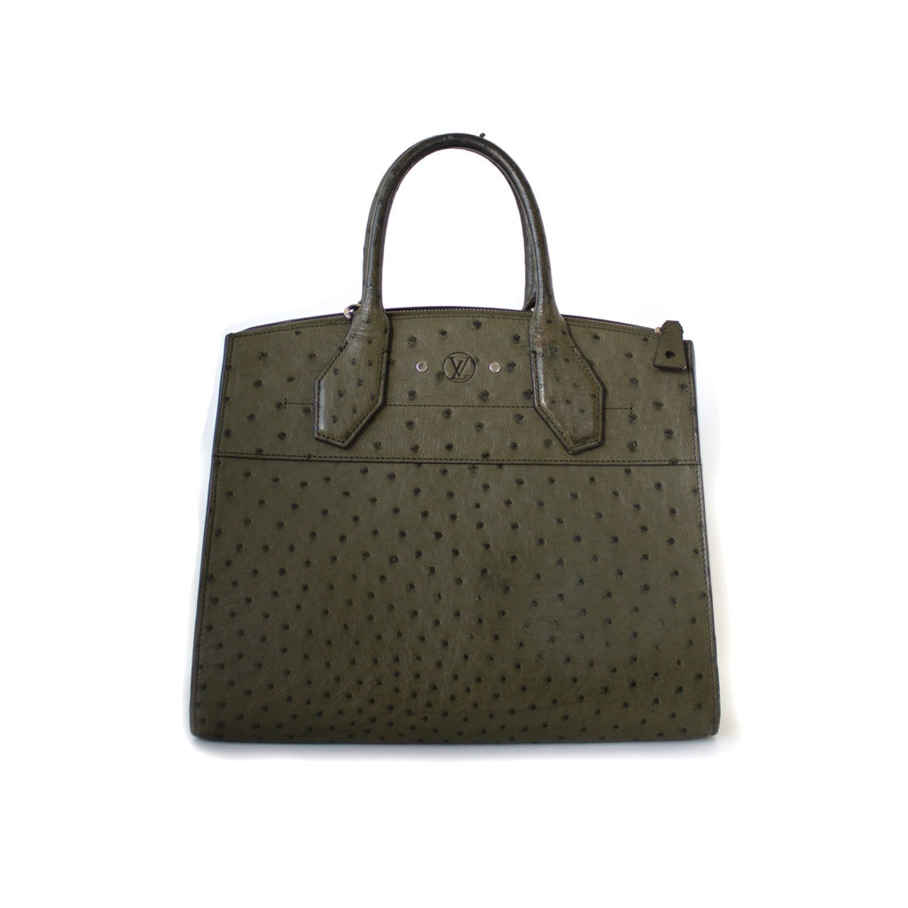 Louis Vuitton Ostrich Green Leather City Steamer Bag