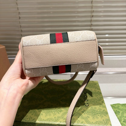 GUCCI OPHIDIA MINI BOSTON BAG BEIGE AND OATMEAL 17CM 781490 UULAG 9643