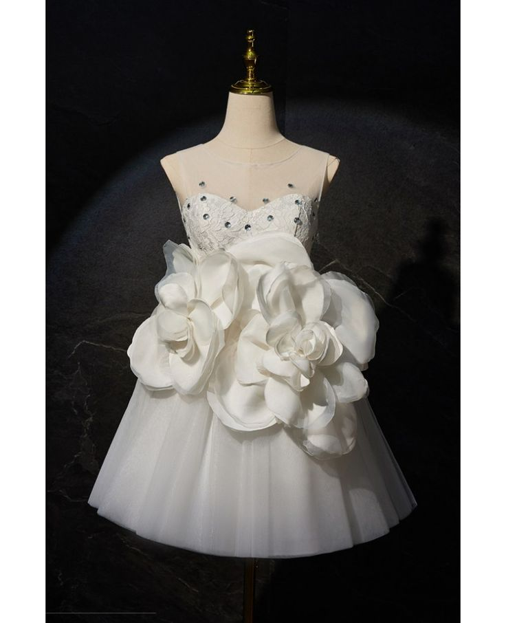 Elegant White Sweetheart Tulle Short Homecoming Dress Formal Birthday Outfits  With Flowers  S638