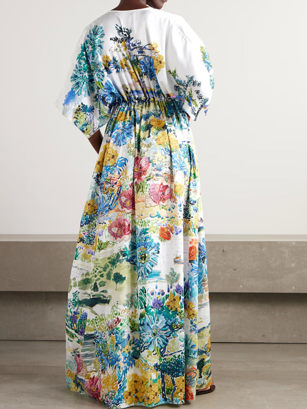 Floral-print Twill Kaftan Women's Dress
