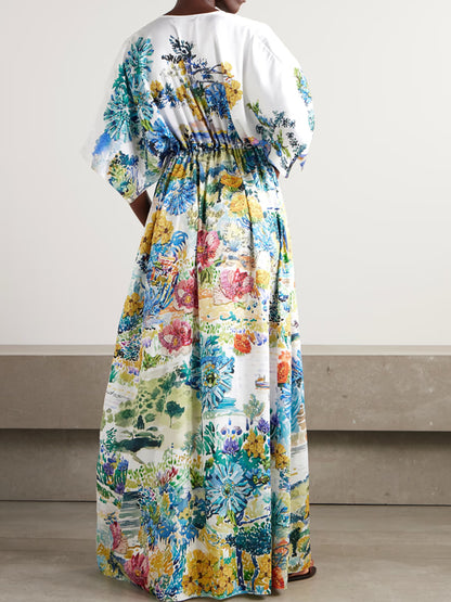 Floral-print Twill Kaftan Women's Dress