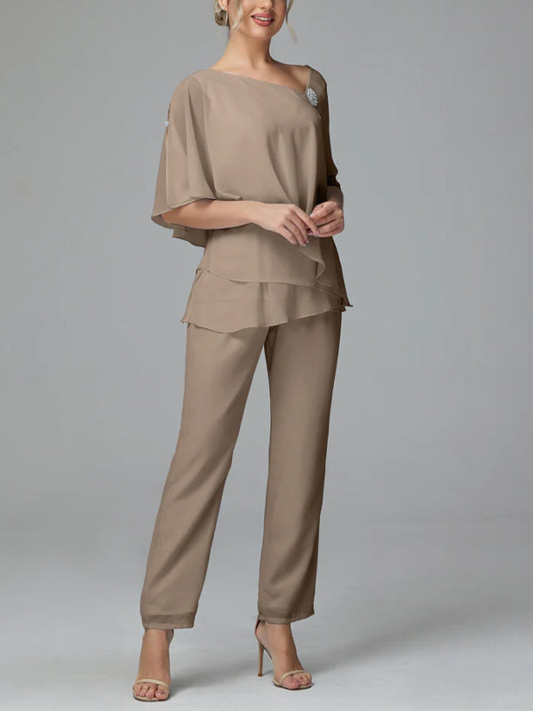 Half Sleeve Chiffon Mother of the Bride Dress Pants Suit