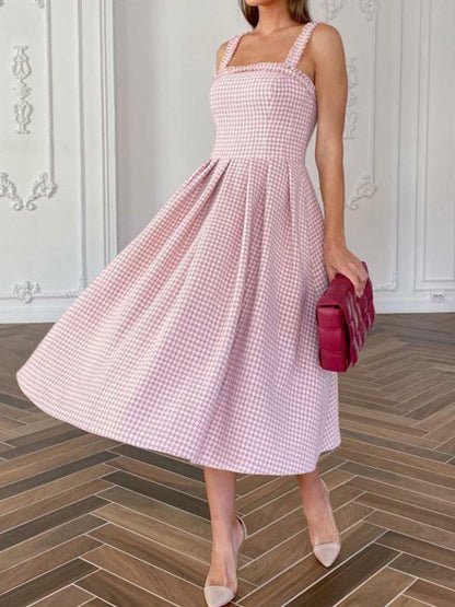 Casual Vintage Temperament Plaid Women's Dress Sets