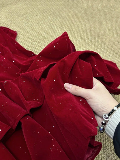 Red Shiny Sweet Fashion Short Mini Sequin Velvet Homecoming Dress Birthday Party Dress gh3796