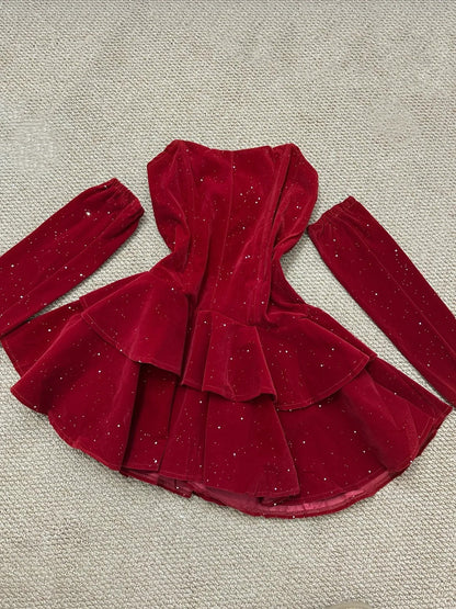 Red Shiny Sweet Fashion Short Mini Sequin Velvet Homecoming Dress Birthday Party Dress gh3796