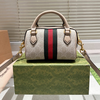 GUCCI OPHIDIA MINI BOSTON BAG BEIGE AND OATMEAL 17CM 781490 UULAG 9643