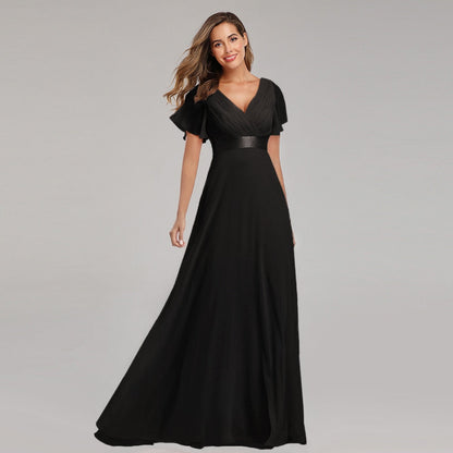 loveedsTM- Evening Dresses Elegant V-Neck Ruffles Chiffon Formal Evening Gown  Robe Vestidos De fiesta Dress for Wedding Party