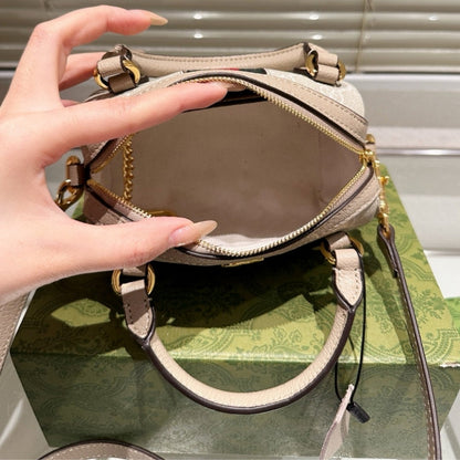 GUCCI OPHIDIA MINI BOSTON BAG BEIGE AND OATMEAL 17CM 781490 UULAG 9643