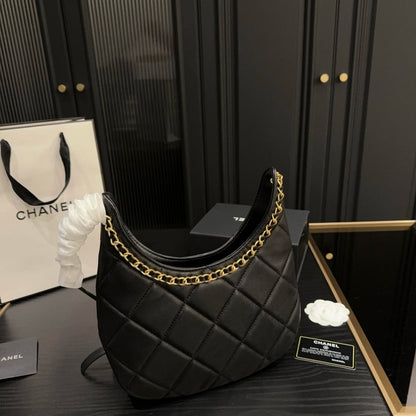 CHANEL HOBO HANDBAG SHINY AND GOLD TONE BLACK 27CM AS5419 B19643 94305