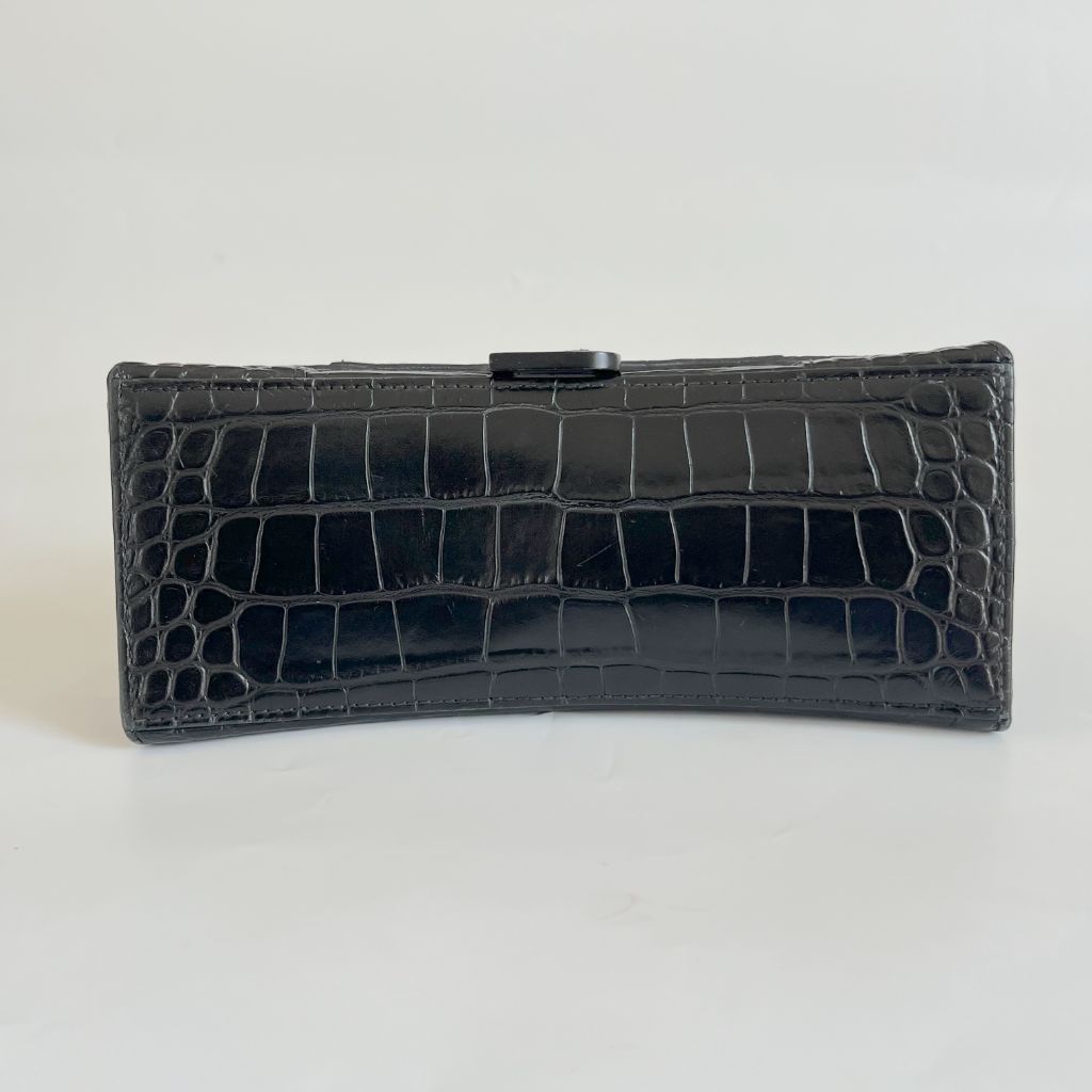 Balenciaga black croc embossed small hourglass bag
